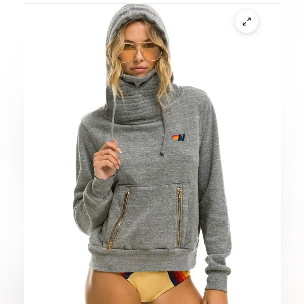 Aviator Nation Gray Hooded Sweatshirt with Small Multicolor Logo